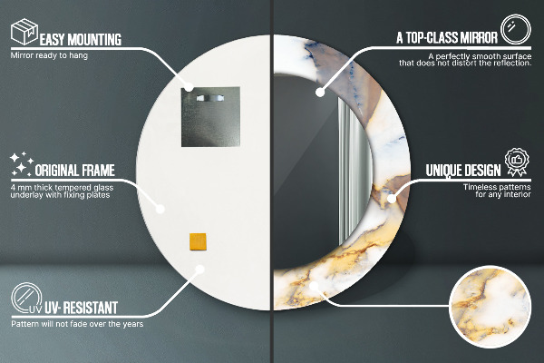 Biely mramor Okrúhle dekoračné zrkadlo na stenu