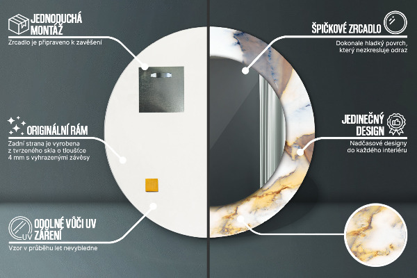 Biely mramor Okrúhle dekoračné zrkadlo na stenu