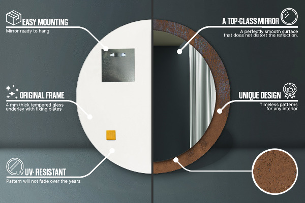 Kovový rustikálny Okrúhle dekoračné zrkadlo na stenu