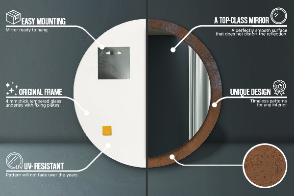 Kovový rustikálny Okrúhle dekoračné zrkadlo na stenu