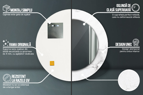 Biely mramor Okrúhle dekoračné zrkadlo