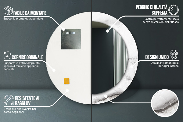 Biely mramor Okrúhle dekoračné zrkadlo