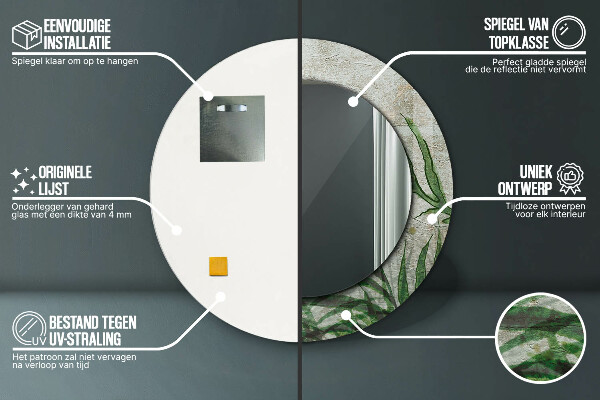 Listy papradia Okrúhle dekoračné zrkadlo