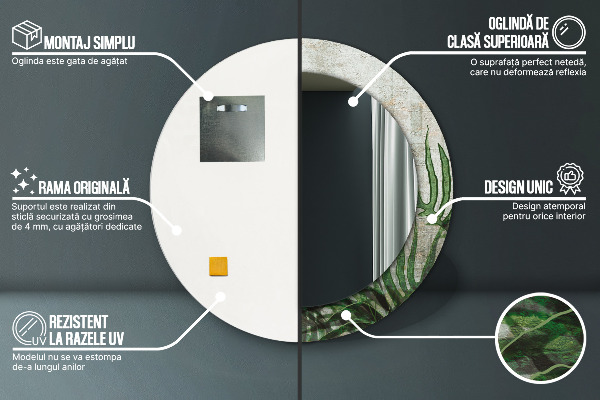 Listy papradia Okrúhle dekoračné zrkadlo