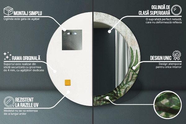 Listy papradia Okrúhle dekoračné zrkadlo