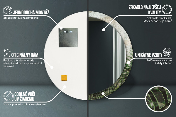 Listy papradia Okrúhle dekoračné zrkadlo