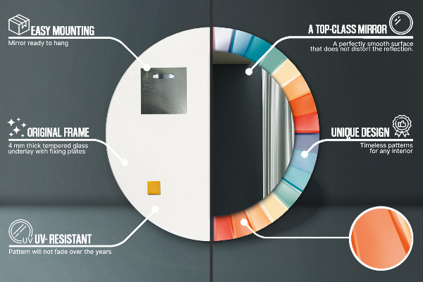 Radiálne koncentrické pásy Okrúhle dekoračné zrkadlo