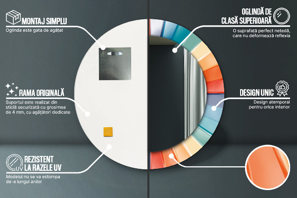 Radiálne koncentrické pásy Okrúhle dekoračné zrkadlo