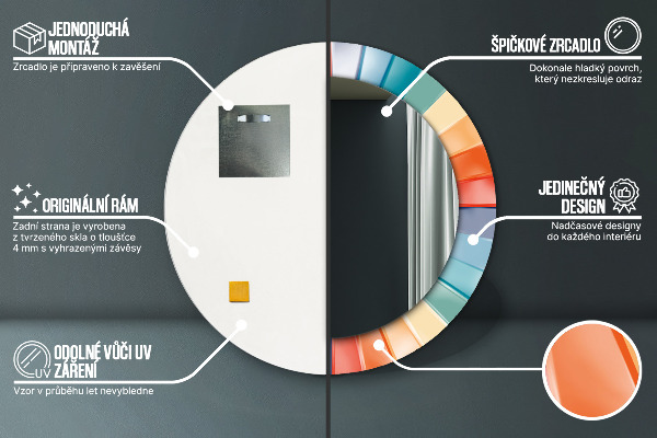 Radiálne koncentrické pásy Okrúhle dekoračné zrkadlo