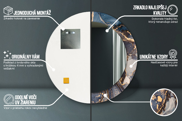 Abstraktná tekutina Okrúhle zrkadlo rám s potlačou