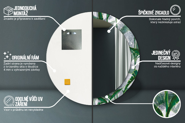 Tropické listy Okrúhle dekoračné zrkadlo