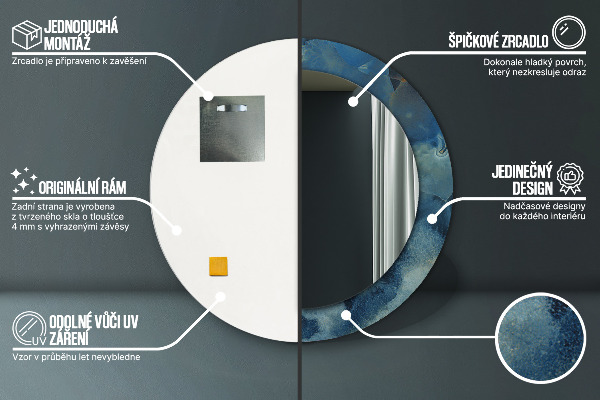 Mramorový onyx Okrúhle zrkadlo s motívom