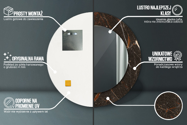 Hnedý mramor Okrúhle dekoračné zrkadlo na stenu