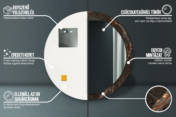 Hnedý mramor Okrúhle dekoračné zrkadlo na stenu