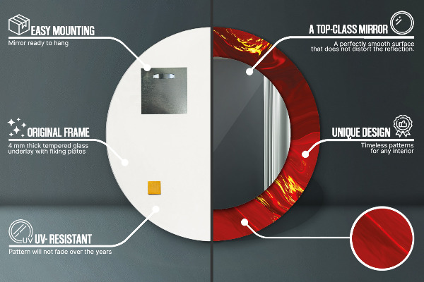Červená mramor Okrúhle dekoračné zrkadlo na stenu