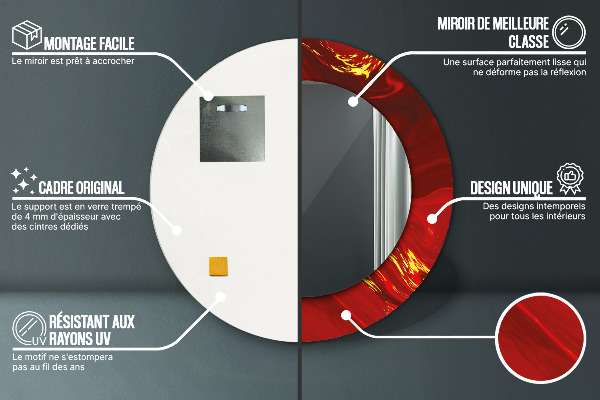 Červená mramor Okrúhle dekoračné zrkadlo na stenu