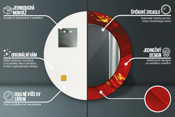 Červená mramor Okrúhle dekoračné zrkadlo na stenu