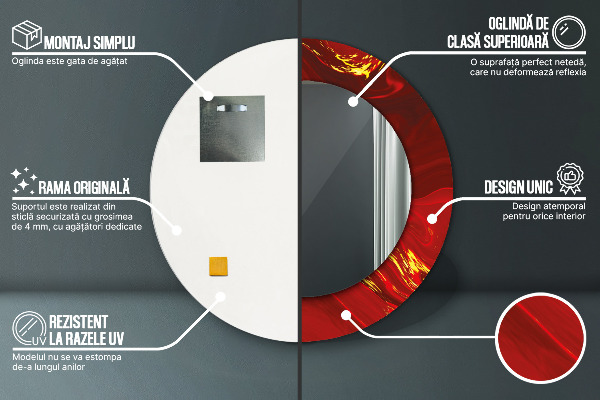 Červená mramor Okrúhle dekoračné zrkadlo na stenu