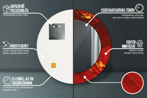 Červená mramor Okrúhle dekoračné zrkadlo na stenu