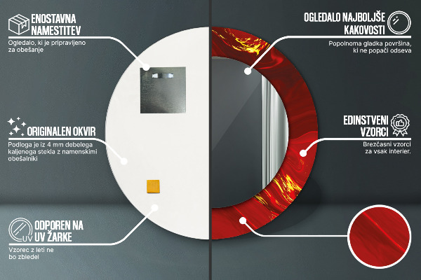 Červená mramor Okrúhle dekoračné zrkadlo na stenu