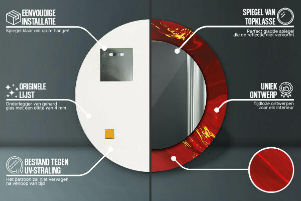 Červená mramor Okrúhle dekoračné zrkadlo na stenu