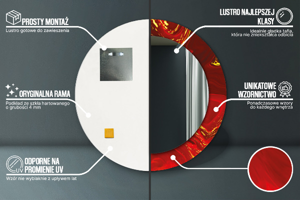 Červená mramor Okrúhle dekoračné zrkadlo na stenu