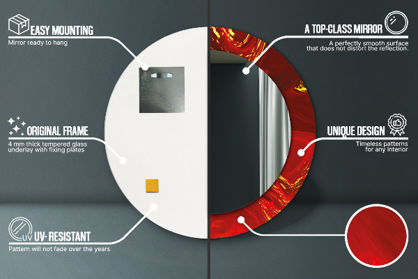Červená mramor Okrúhle dekoračné zrkadlo na stenu