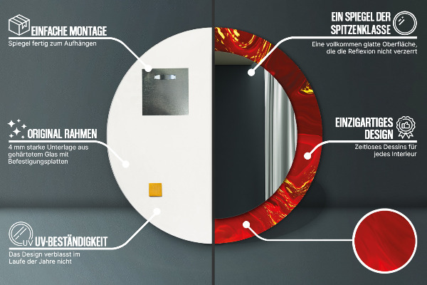 Červená mramor Okrúhle dekoračné zrkadlo na stenu