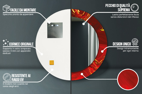 Červená mramor Okrúhle dekoračné zrkadlo na stenu