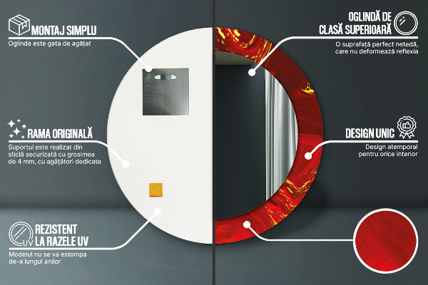 Červená mramor Okrúhle dekoračné zrkadlo na stenu