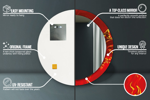 Červená mramor Okrúhle dekoračné zrkadlo na stenu