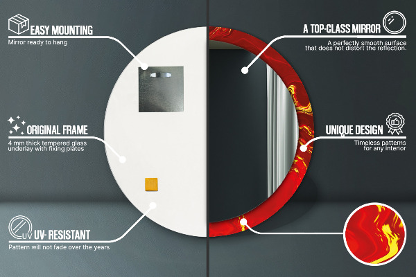 Červená mramor Okrúhle dekoračné zrkadlo na stenu