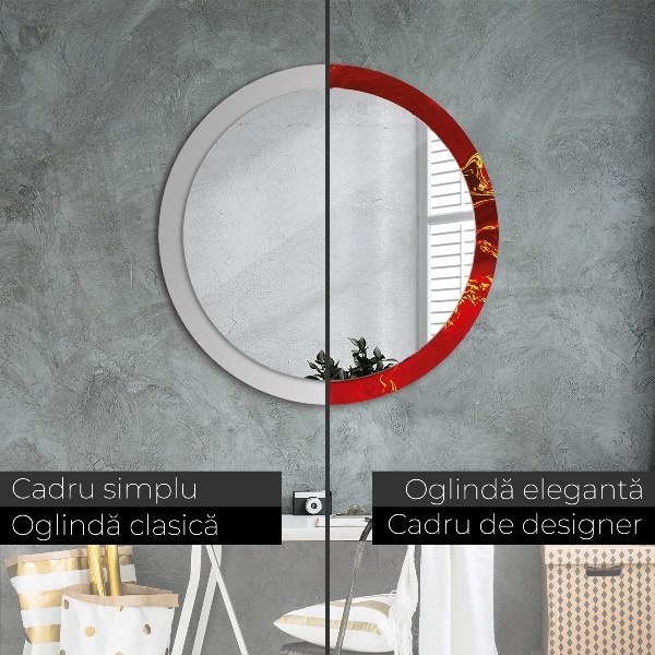 Červená mramor Okrúhle dekoračné zrkadlo na stenu