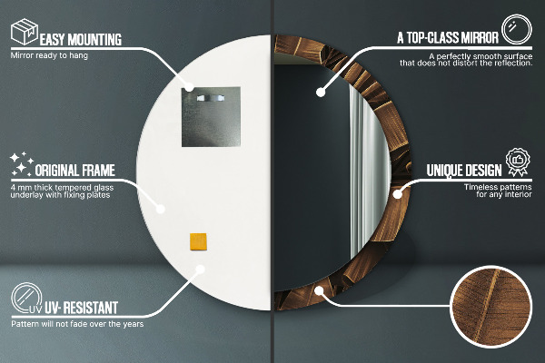 Hnedé banánové listy Okrúhle dekoračné zrkadlo na stenu