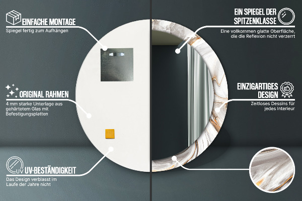 Jasný mramor Okrúhle dekoračné zrkadlo