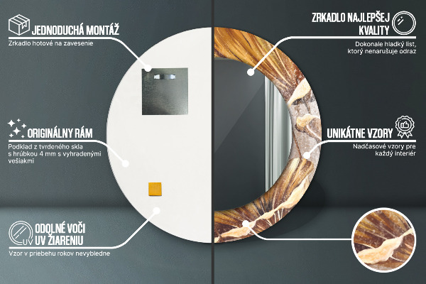 Zlaté listy Okrúhle zrkadlo s motívom