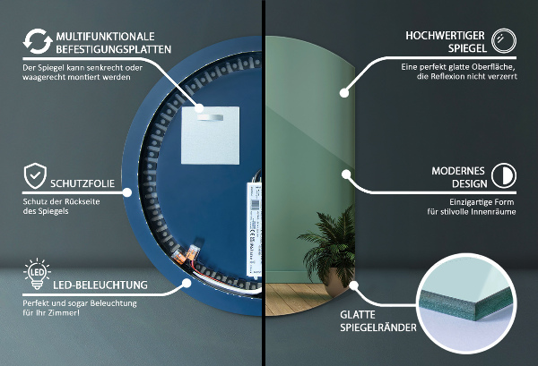 Zrkadlo s vyrezanou stranou s led podsvícením 63x70 cm