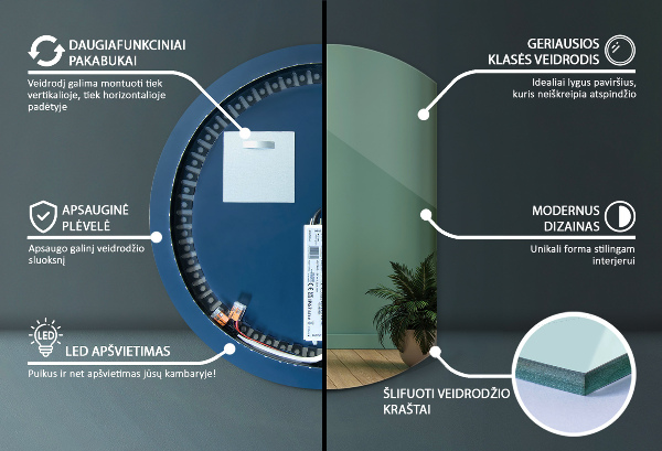 Zrkadlo so zrezaným kruhom dekoratívne LED 70x80 cm