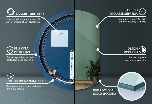 Zrkadlo so zrezaným kruhom nástenný led 84x100 cm