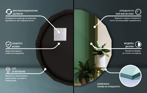 Polygonálne zrkadlo LED 60x60 cm