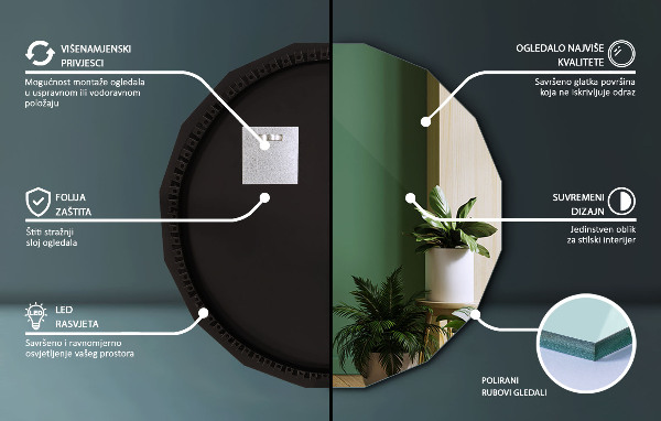 Polygonálne zrkadlo LED 80x80 cm
