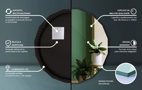 Polygonálne zrkadlo LED 80x80 cm