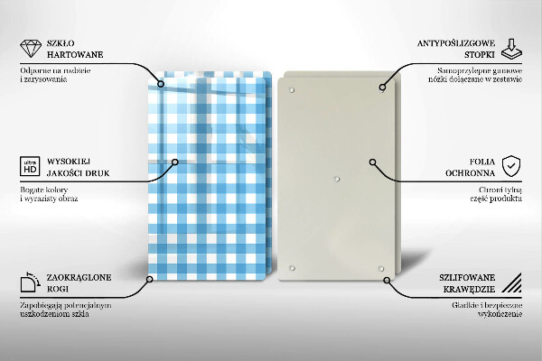 Sklo za varnú dosku Modro-biely kockovaný vzor