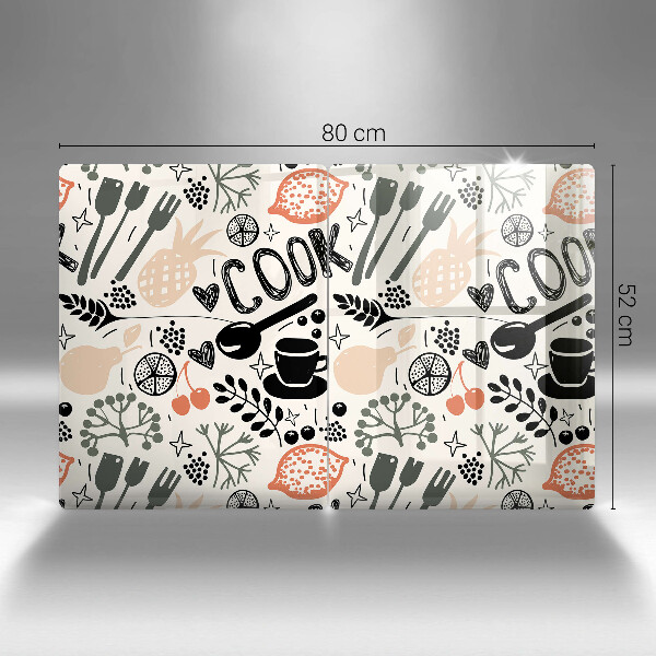 Sklo za varnú dosku Kreslený kuchynský motív
