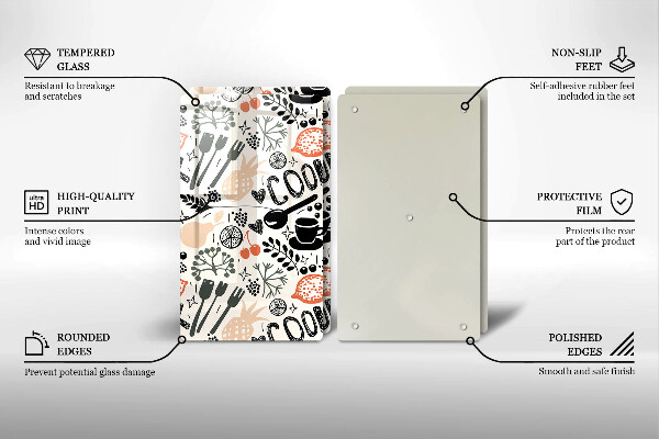 Sklo za varnú dosku Kreslený kuchynský motív