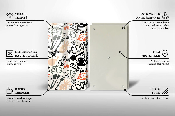 Sklo za varnú dosku Kreslený kuchynský motív