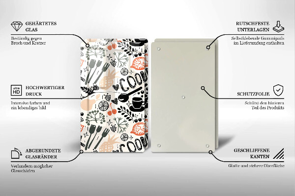 Sklo za varnú dosku Kreslený kuchynský motív