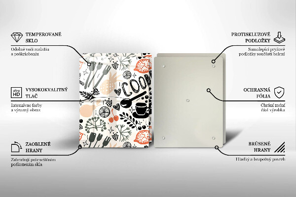 Sklo za varnú dosku Kreslený kuchynský motív