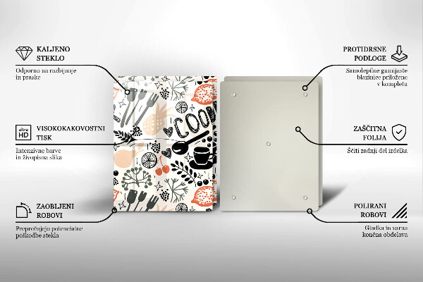 Sklo za varnú dosku Kreslený kuchynský motív