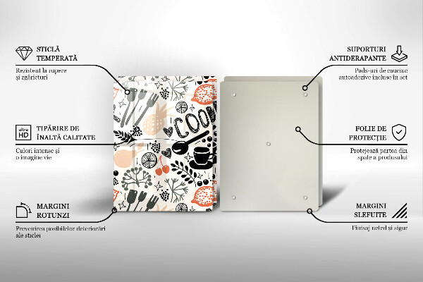 Sklo za varnú dosku Kreslený kuchynský motív